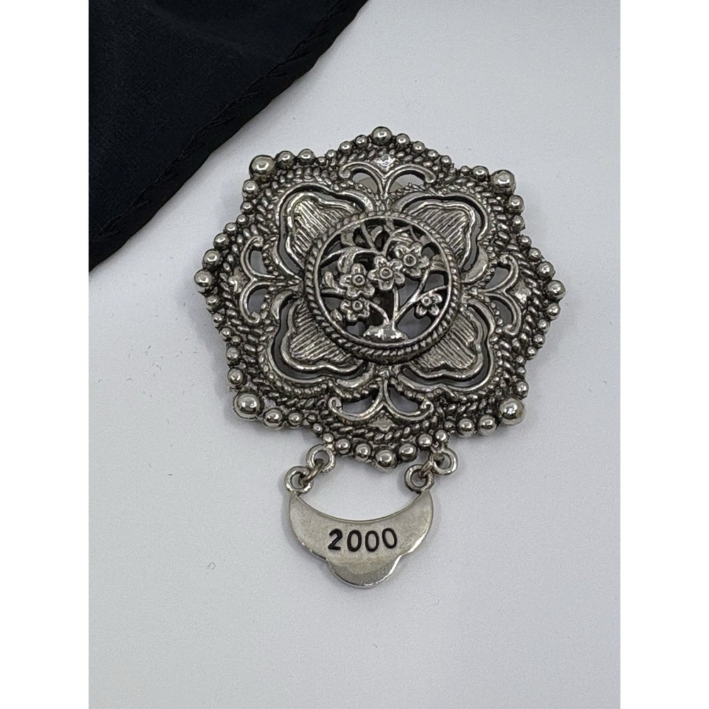 Sylvia Dahl 2000 Millenium Neiman Marcus Scarf Clip Pin Brooch Silver